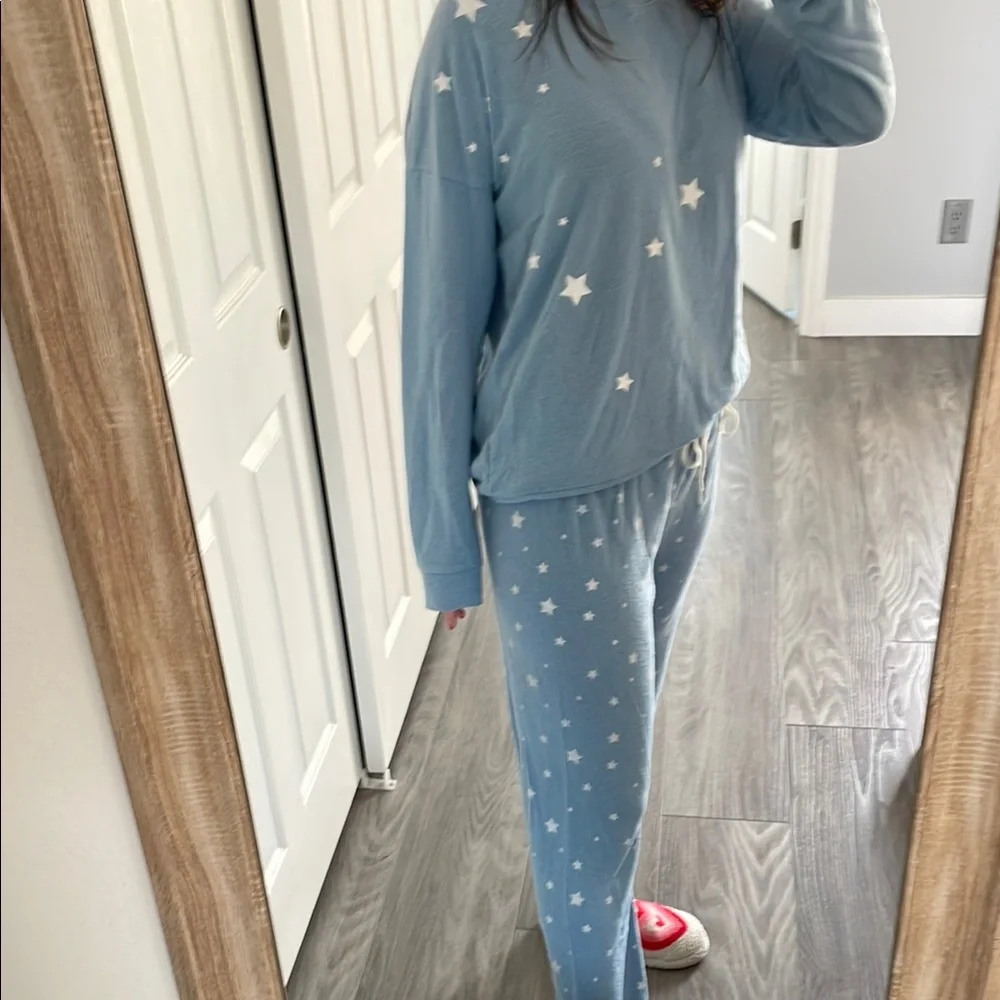 PJ Salvage Blue and White Pajama Set Soft and Relaxed Fit Top-M Bottoms - L - Picture 4 of 10